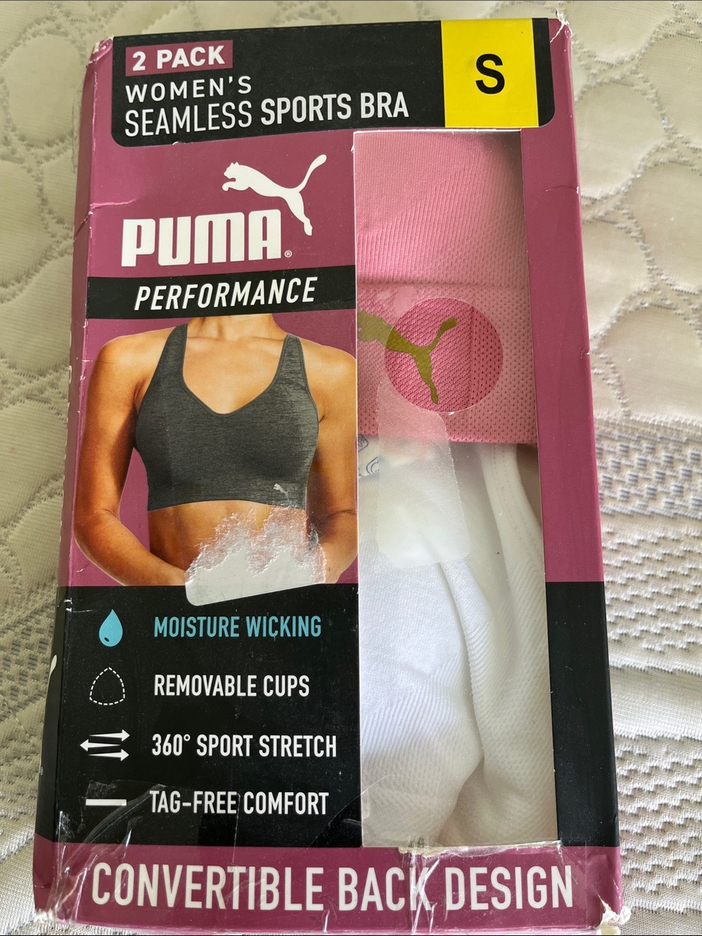 Puma Women's Seamless Sports Bra Pair - Pink & White